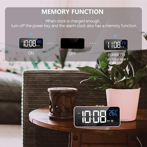 LATEC Digital Alarm Clock with Big LED Temperature Display, Bedside Clock with 13 Alarm Sounds USB Charging Port 4 Levels Adjustable Brightness Dimmer Snooze Portable Mirror Alarm with Dual Alarm Pink thumbnail 5