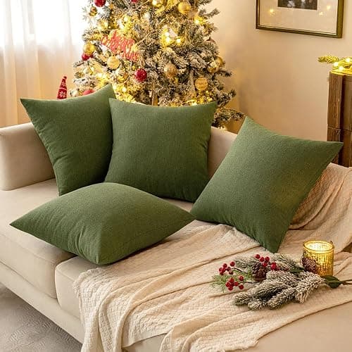MIULEE Pack of 2 Decorative Outdoor Solid Waterproof Throw Pillow Covers Christmas Faux Linen Garden Farmhouse Cushion Cases for Patio Tent Balcony Couch Sofa 18x18 Inch Dark Green thumbnail 3