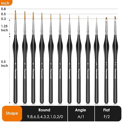 Pacocoast 12Pcs Detail Paint Brushes Set for Miniature Fine Art Painting | Triangular handles for acrylic, watercolor & oil paints. Great for crafts, models, figurines, face paint & paint-by-number thumbnail 3