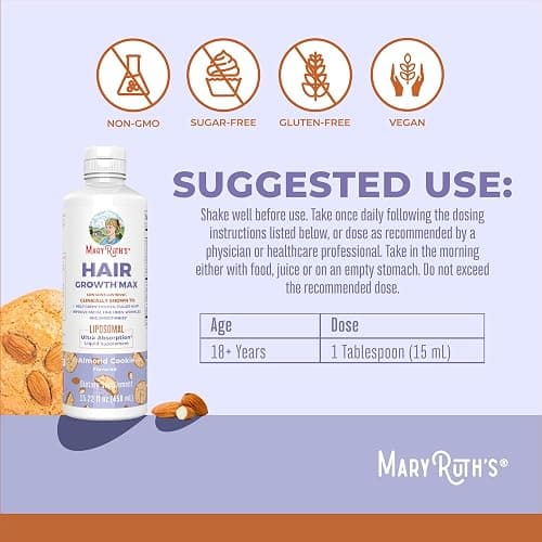 MaryRuth Organics Women's Hair Growth MAX Liposomal | with Lustriva® + Biotin 10000mcg + Pumpkin Seed Oil | Thicker Hair | Hair Care | Wrinkles, Fine Lines, Skin Care | Ages 18+ | 15.22 Fl Oz thumbnail 3