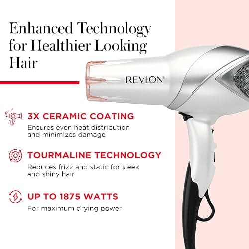 REVLON Infrared Hair Dryer with Diffuser & Concentrator - Ionic Ceramic Blow Dryer for Frizz Control, Shine, Soft Hair & Moisture Protection - 1875W Professional Salon-Quality (White) thumbnail 4