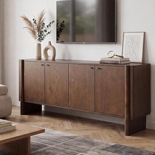 CIMOTA Brown Sideboard Buffet Cabinet with Storage, Entryway Accent Cabinet Modern Farmhouse Buffet Coffee Bar Station, Wooden Media Console Table Credenza for Living Room Kitchen Hallway thumbnail 3