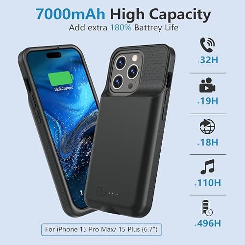 GIN FOXI Battery Case for iPhone 15 Pro Max/15 Plus, 15W Fast Charging Battery Charger Case Rechargeable Real 8000mAh Ultra-Slim Anti-Fall Protection Extended Charger for iPhone 15ProMax&15Plus(6.7") - for iPhone 15 pro max/plus - Black thumbnail 3