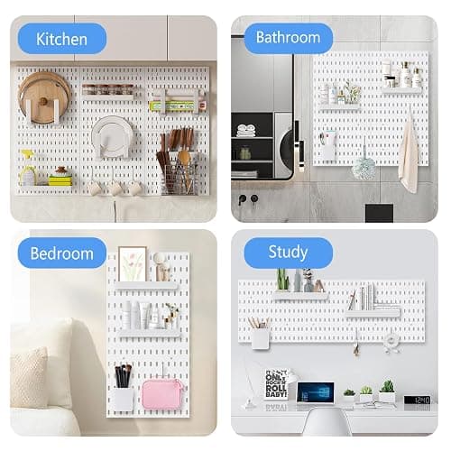 YIQXKOUY 22" x 22" Pegboard Combination Wall Organizer Kit Including 4 Pieces Peg Board and 36 Accessories Modular Hanging Wall Mount Display Peg Board Panel Kits for Bedroom, Home, Office, Bathroom thumbnail 4
