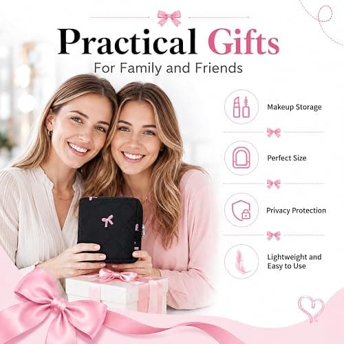 Portable Period Bag for Teen Girls, Quilted Sanitary Napkin Storage Bag Cute Bow Period Pouch for Pads Reusable Menstrual Pad Bags with Zipper Sanitary Napkin Storage Pouch First Gift for Women(Black) thumbnail 8