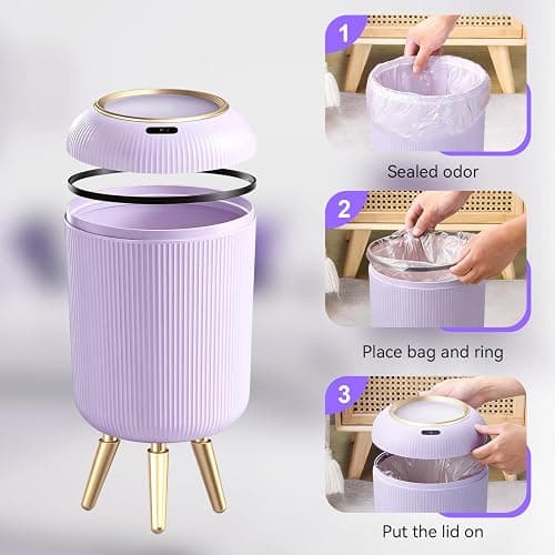 onlcuk Motion Sensor Bathroom Trash Can with Lid, 3 Gallon/11L Automatic Bathroom Wastebasket,Touchless Trash Bin with Removable Legs for Kitchen,Office,Toilet,Bedroom,Smart Sensor Trashcan-Purple thumbnail 7