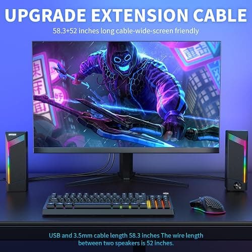 Computer Speakers, 2 in 1 PC Speaker , Gaming Speakers for PC Computer Laptop Desktop Monitor, RGB Speakers with Touch Sensitive Lighting, USB Powered 3.5mm Aux（Package Only Two Speaker, No Soundbar） thumbnail 7