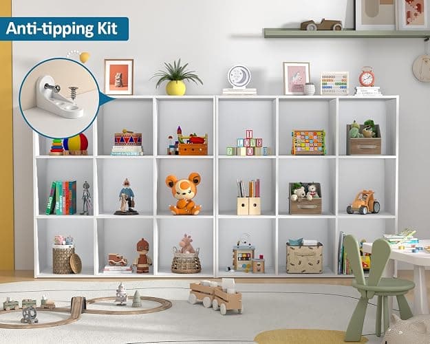 PrimeZone Stackable 9 Cube Storage Organizer: Wood Cubes Shelf Fits Cubby Bins - Square Cubicle Bookshelf Cabinet for Closet Bedroom - Open Storage Shelf for Toy Clothes Book Organization, White thumbnail 6