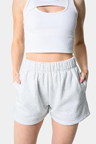 Kamo Fitness CozyTec Sweat Shorts Women High Waisted Lounge Comfy Casual Cotton Shorts with Pockets - Small - White Heather thumbnail 4