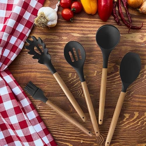 Cooking Utensils Set- 35 PCs Kitchen Utensils with Grater,Tongs, Spoon Spatula &Turner Made of Heat Resistant Food Grade Silicone and Wooden Handles Kitchen Gadgets Tools Set for Nonstick Cookware thumbnail 2