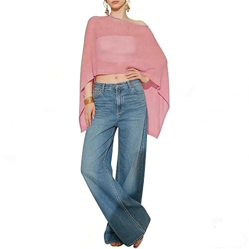 Women Sheer Poncho Top Lightweight Knit Crochet Shrug Bolero Mesh Batwing Sleeve Sweater Cover Up Beachwear thumbnail 3