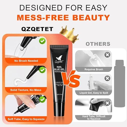 QZQETET Solid Nail Glue Gel 2PCS - Lamp Curing Nail Adhesive for Press On & Acrylic Nails, Clear U V/LED Nail Glue for 3D Nail Art & Chrome Powder & Rhinestone, Long Lasting Professional Salon thumbnail 4