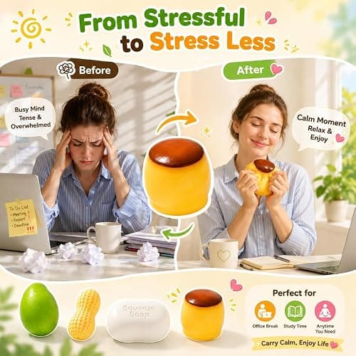 5 Pack Crunchy Squishy Squeeze Stress Squishies Ball Asmr Bead Filled | Butter Mango Peanut Soap Pudding Potato, Stress Stick Rebound Calming Desk Decor Moldable Adults Party Favor thumbnail 7