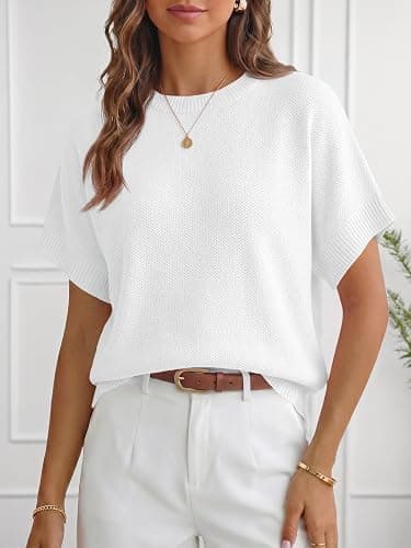 Saodimallsu Womens Short Sleeve Sweaters Crew Neck Lightweight Casual Loose Fit Summer Knit Pullover Tops thumbnail 5