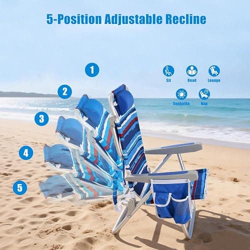 SUNNYFEEL Beach Chairs for Adults 2 Pack 5 Position Lay Flat, Portable Folding Backpack Beach Chair Heavy Duty with Cooler Bag, Cup Holder for Outdoor/Lawn/Picnic, Foldable Camping Chair thumbnail 4