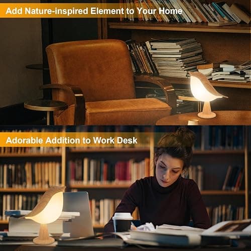 Deogos 2 Cute Bird Table Lamps Combo,Rechargeable Cordless Lamp with 3 Color Temperature and Adjustable Brightness,Small Desk Lights for Bedroom Nightstand Bedside Table - Wood Tone thumbnail 2