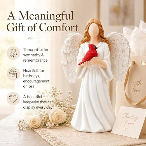 Cardinal Remembrance Figurine, Angel Girl with Cardinal Bird Statue, High-Precision Sculpted Memorial Gift, Symbol of Love, Hope & Protection, Serenity Sympathy Gift for Loss of Loved One (B) thumbnail 7