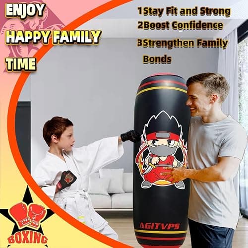 Inflatable Punching Bag Set, 66" Punching Bag for Boys & Girls Aged 8-12 with Kids Boxing Gloves, Super Air Pump | Suitable for Children's Daily Exercise, Happy Family Time thumbnail 4