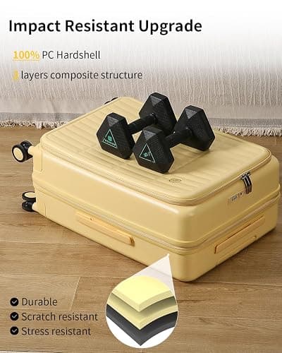 aji Expandable Top Open 26 Inch Checked Luggage with Spinner Wheels, Large Suitcase with TSA Lock, Hardside Travel Luggage Suitcases for Men Women, for 24+Days Travel, Cheese Yellow thumbnail 6