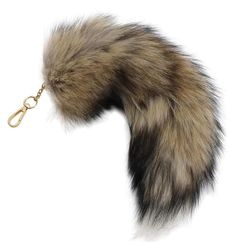 Furry Therian Fox Wolf Tail Keychain, Atiofber 15.75 Faux Fur Costume Fake Tail Handbag Charm for Halloween Cosplay - Image 1
