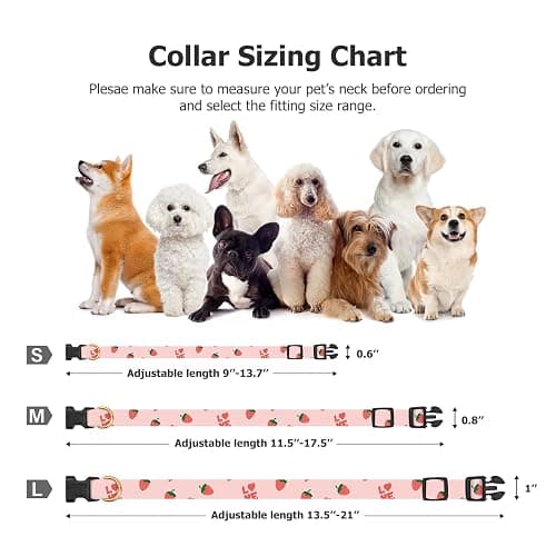 Cotton Handmade Dog Collar Cute and Distinctive Patterns Pink Strawberries with Pendant for Girl Boy Dogs Collars M thumbnail 3