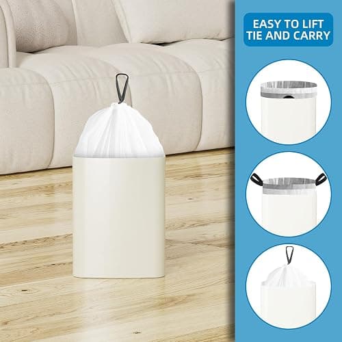 120 Counts 1.6 Gallon Mini Drawstring Trash Bags, Small Garbage Bags by KSSKSS, Code a fit 4.5-8 Liter, 1.2-2 Gal, White Trash Bin Liners for Home Office Kitchen Bathroom Bedroom thumbnail 5