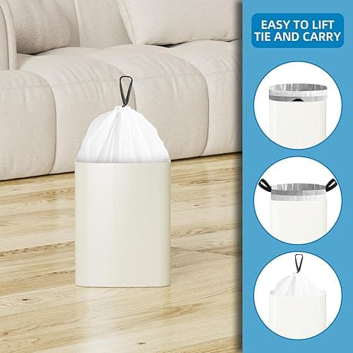 120 Counts 1.6 Gallon Mini Drawstring Trash Bags, Small Garbage Bags by KSSKSS, Code a fit 4.5-8 Liter, 1.2-2 Gal, White Trash Bin Liners for Home Office Kitchen Bathroom Bedroom - 2 Gallon Trash Bags (Pack of 120) thumbnail 4