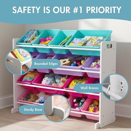 Humble Crew Supersized Toy Storage Organizer with 16 Removable Bins, White/Blue/Pink/Purple – Large Toy Storage for Toddlers Ideal for Kids' Rooms, Playrooms, and Nurseries - Modern Toy Bins for Kids thumbnail 6