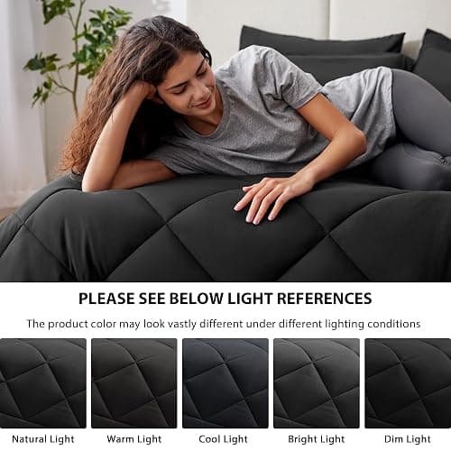 Love's cabin Twin Comforter Set Black, 5 Pieces Twin Bed in a Bag, All Season Bedding Sets with 1 Comforter, 1 Flat Sheet, 1 Fitted Sheet, 1 Pillowcase and 1 Pillow Sham thumbnail 5