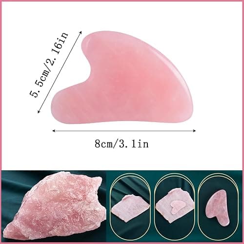 YAMHOHO Gua Sha Jade Stone Gua Sha Massage Tool, Guasha Tool for Face and Body Skin Massage. Tools for SPA Acupuncture, Pink Stone for Body Face Neck and Eye, Skin Care Gift for Woman (Pink) thumbnail 2