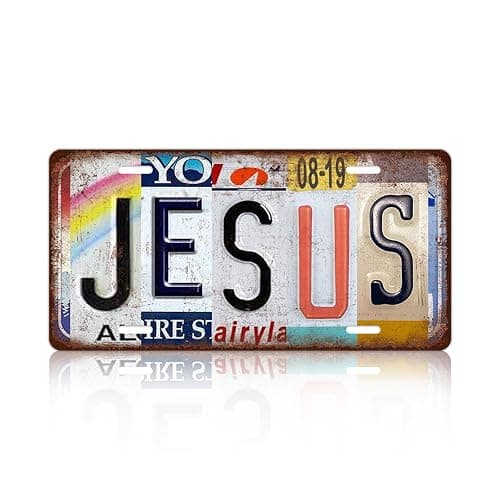 Vintage Jesus Metal Tin Sign License Plate Wall Decor 12 x 6 Inches - Image 1