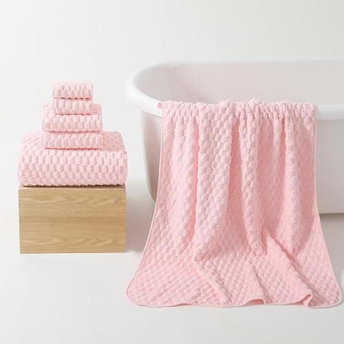 REDKISS Pink Microfiber Bath Towels Set of 6-35x70 Inches Oversized Bath Sheets, Extra Large Bath Towels Set of 6 for Adults, Super Soft Quick Dry Lint Free Absorbent Microfiber Shower Towels thumbnail 8