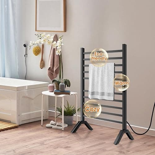 Poloma Wall Mounted & Freestanding Towel Warmer Rack for Bathrooms, Electric Heated Towel Rack Heater, Stainless Steel, Matt Black. thumbnail 7