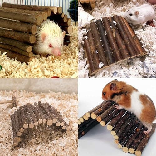 Pont Bois Hamster, Cachette Tortue Échelle en Bois Reptile Cachette Maison Clôture Pont pour Reptile Lézard Tortue Hérisson Petit Animal Chew Toy (Moyen) thumbnail 3