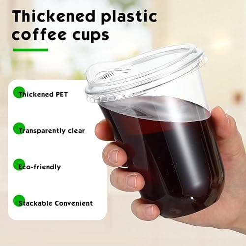 Baderke Clear Plastic Cups with Strawless Sip Lids Disposable Round Bottom Togo Cups for Coffee Smoothie Cold Beverage Coffee Shops and Party Catering(16 oz,50 Pcs) thumbnail 4