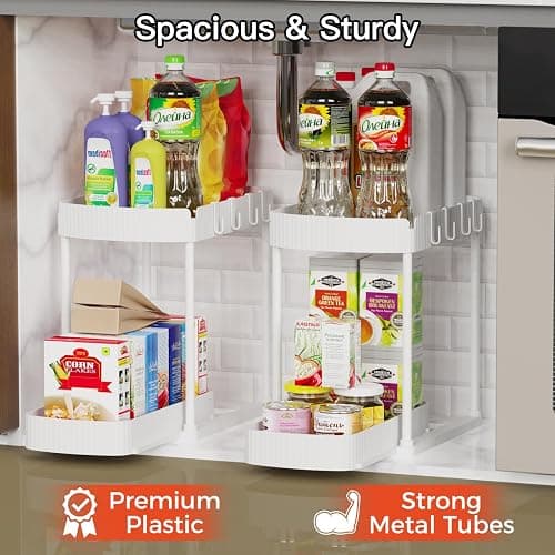 Ukeetap 2 Pack Multi-Purpose Pull-Out Storage Organizers, Under Sink & Cabinet Storage, 12.8 Inch, White thumbnail 3
