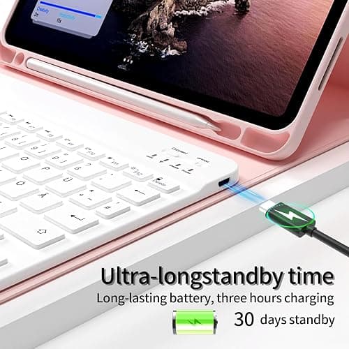 GKABXY Hülle mit Tastatur für iPad Pro 11 4. / 3. / 2. Generation 2022/2021/2020 mit stifthalter, Magnetische Abnehmbare Bluetooth-Tastatur, QWERTZ Layout, für iPad Pro 11 Zoll, Rosa thumbnail 6