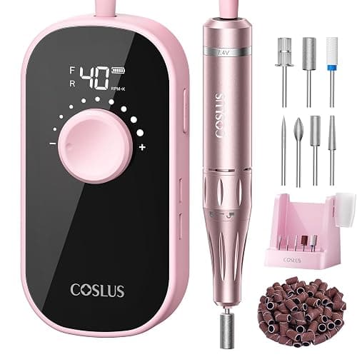 COSLUS E51 Electric Nail Drill Professional: Rechargeable Nail File with Stand for All Manicure Shaping & Gel Removal, Entry-Level Easy, 40000RPM E-File for Nail Art Practice, Home DIY and Salon, Pink - Image 1