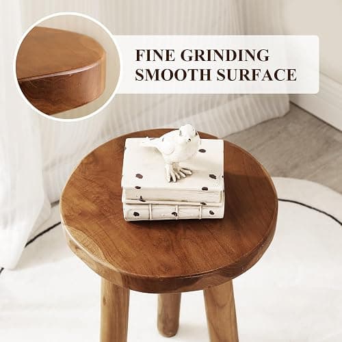 JOLLYMER 11.8" Round 18" Tall Wood Plant Stand | Teak Wood Accent Stool | Accent Table |Side Table thumbnail 3