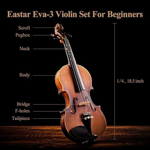 Eastar 4/4 Full Size Violin Set Matte Fiddle for Beginners Adults with Hard Case, Rosin, Shoulder Rest, Bow, Tuner and Extra Strings (Imprinted Finger Guide on Fingerboard), EVA-3 thumbnail 5