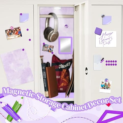 LARDUX Purple Locker Organizer Accessories Kit, Magnetic Locker Accessories for Girls with Body lamp, Rug, Magnetic Wallpaper, Mirror, Whiteboard, Pen Holder, Markers Back to School Essentials - Purple thumbnail 6