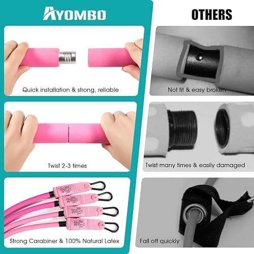 Ayombo Pilates Bar Kit with Resistance Bands, Pilates Workout Equipment for Legs, Hip, Waist, Arm, Squats Exercise Equipment for Home Workouts, Adjustable 3-Section Pilates Bar Kit for Women & Men thumbnail 4
