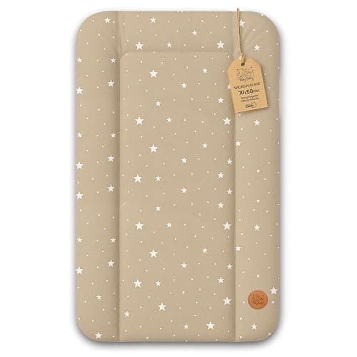 Baby Changing Mat 70 x 50 cm β Baby Changing Table with Plan, Waterproof Mat Easy to Clean to Place on a Hemnes or Malm Washing Machine or Dresser, Beige with White Stars - Image 1