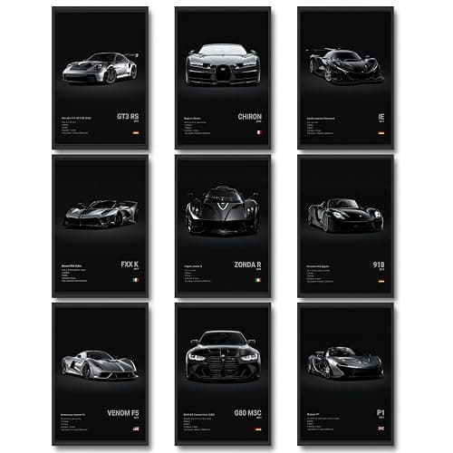 dazongweihan 9pcs Super Car Posters for Boys Room, Racing Car Wall Art for Men Guys, Sports Car Wall Decor, Race Cars Pictures Wall Decor for Bedroom Dorm Man Cave (Unframe,8x12inch) (U1) - Image 1