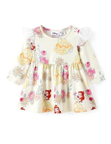 Disney Princess Frozen Elsa Minnie Mickey Stitch Ruffle Sleeve Dress A Line Long Sleeve Kids Clothes Baby to Toddler - Image 1