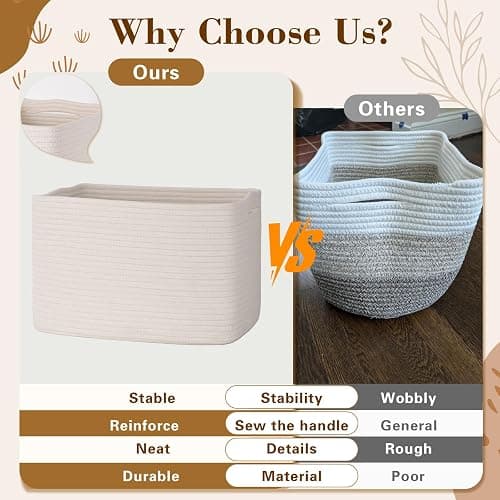 Degeyoyo Woven Storage Baskets, White Baskets for Organizing, 3 Pack Woven Basket for Storage, Decorative Storage Bins Baskets for Shelves, Towel, Toy, Book, Closet, Baby 14.96"×9.8"×8.85" thumbnail 4
