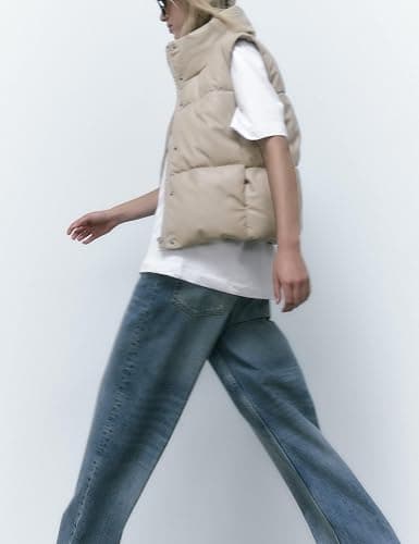 Yidarer Women’s Faux Leather Puffer Vest Zip-Up Stand Collar Quilted Sleeveless Jacket Casual Fall Winter Outerwear thumbnail 3
