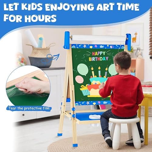 Easel for Kids Toys,Toddler Art Easel, Boy Toys for Ages 5-7,Adjustable Wooden Magnetic White Board and Chalk Board with Art Supplies, 4 5 6 7 8 9 10 Year Old Boys Birthday Gifts thumbnail 7
