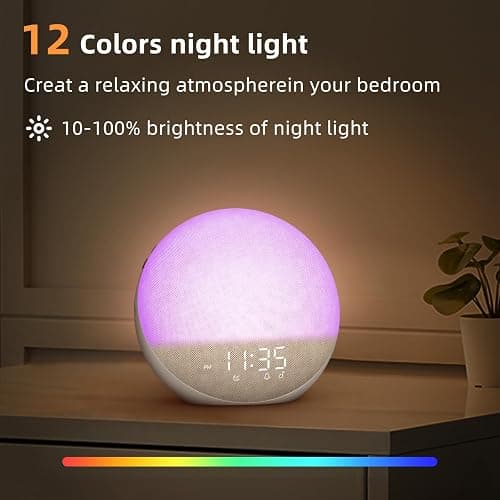 Sunrise Alarm Clock White Noise Machine: Natural Wake Up Light - Dimmable Clock with Bluetooth Speaker for Bedroom - 25 Sleep Sounds for Baby Adults Kids Putty thumbnail 8