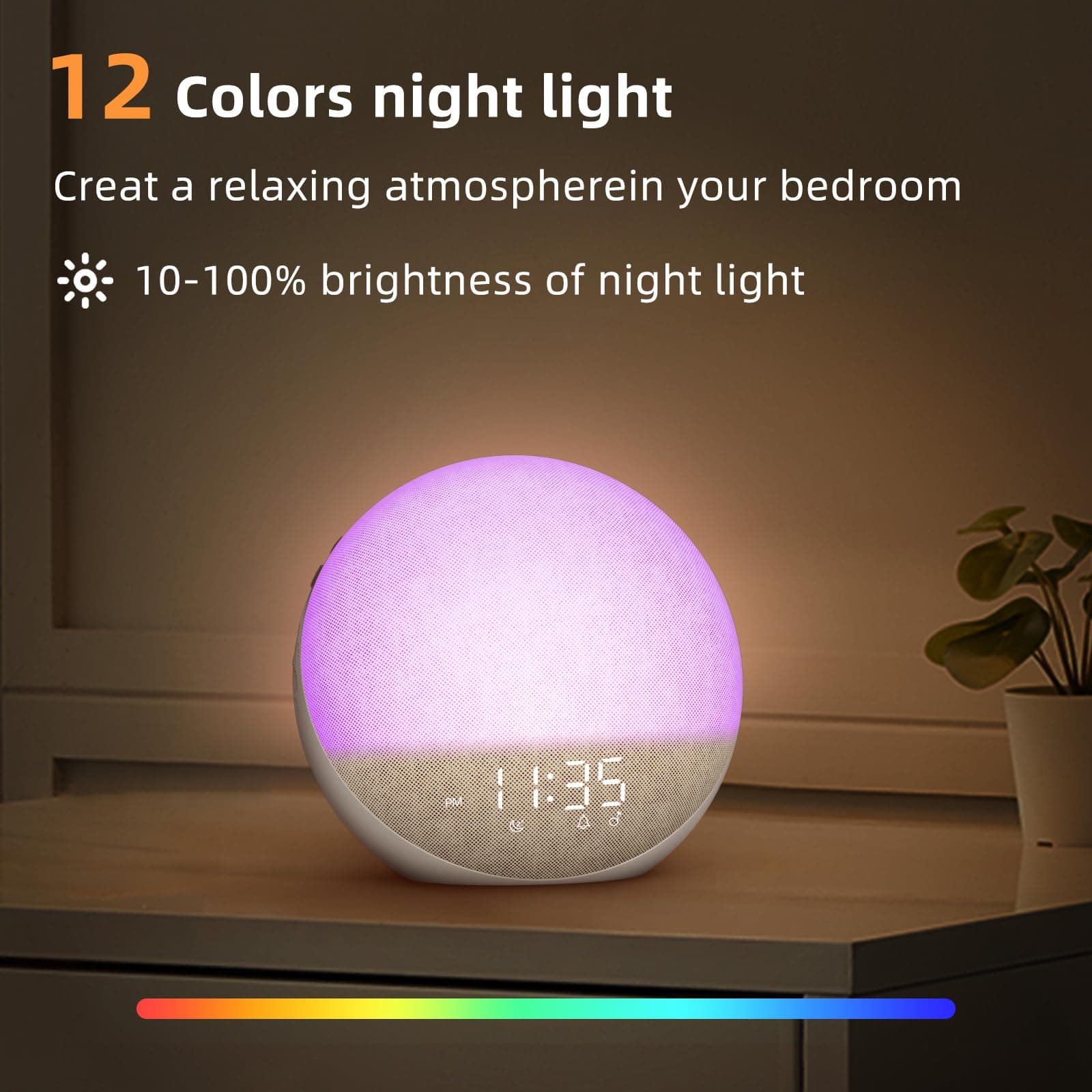 Sunrise Alarm Clock White Noise Machine: Natural Wake Up Light - Dimmable Clock with Bluetooth Speaker for Bedroom - 25 Sleep Sounds for Baby Adults Kids Putty thumbnail 8